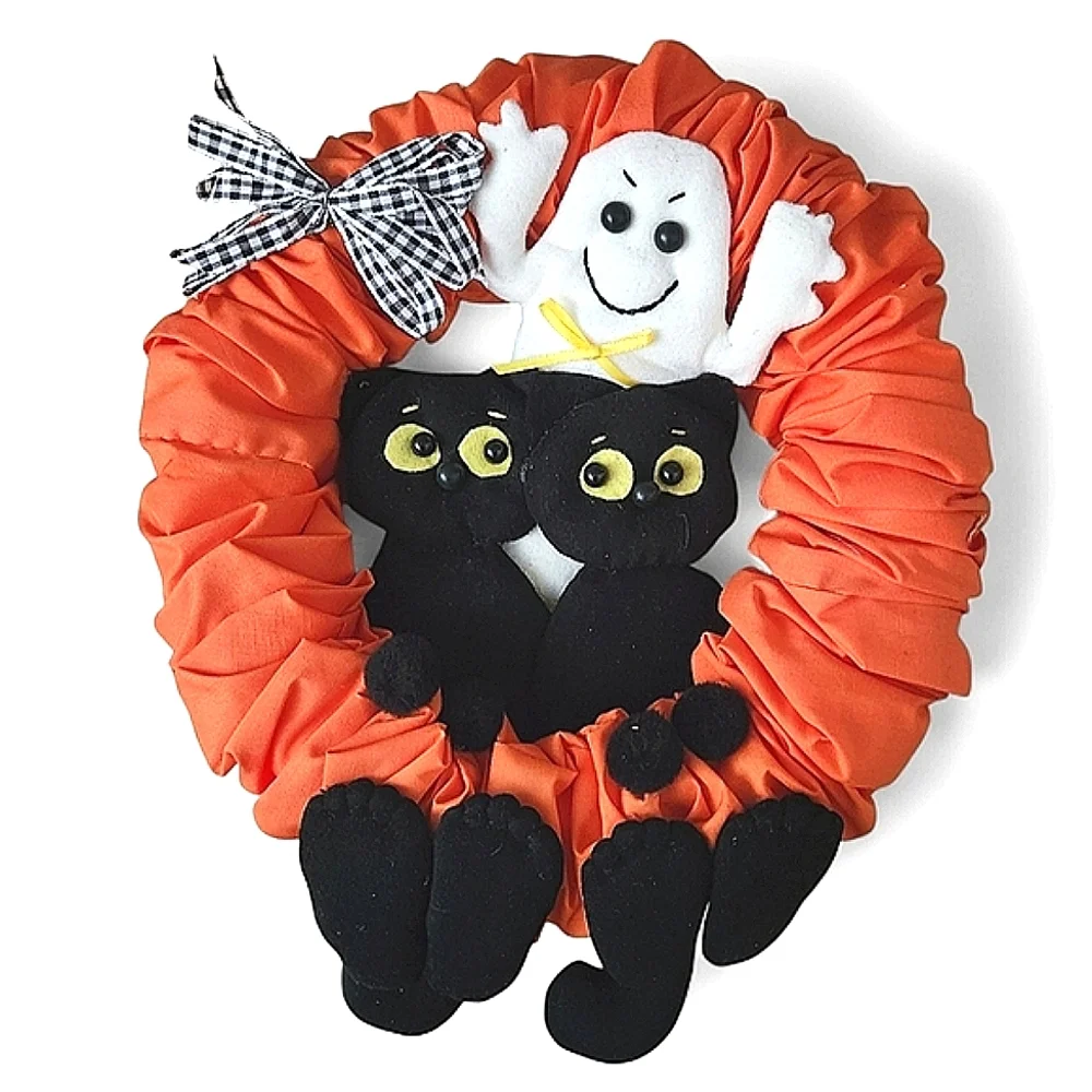 Vintage Handmade Scaredy Cats Welcome Halloween Wreath